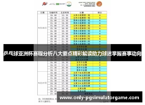乒乓球亚洲杯赛程分析八大要点精彩解读助力球迷掌握赛事动向