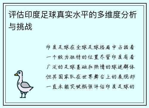 评估印度足球真实水平的多维度分析与挑战