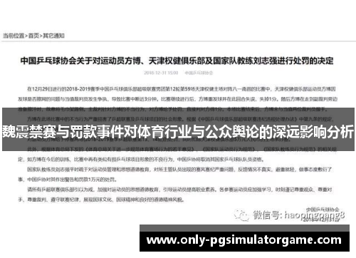 魏震禁赛与罚款事件对体育行业与公众舆论的深远影响分析