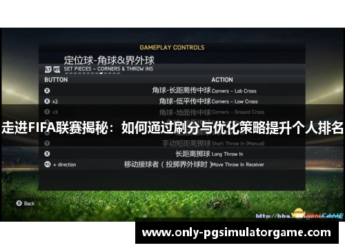 走进FIFA联赛揭秘:如何通过刷分与优化策略提升个人排名 走进FIFA联赛揭秘:如何通过刷分与优化策略提升个人排名
