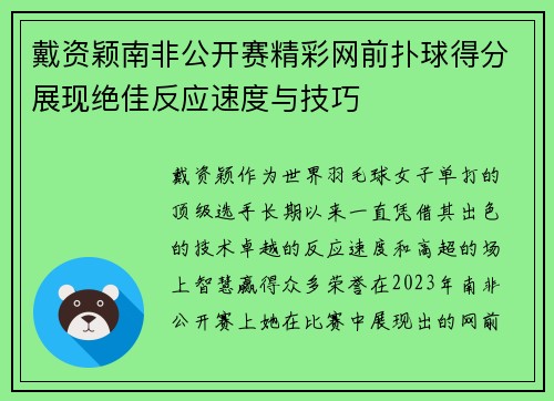 戴资颖南非公开赛精彩网前扑球得分展现绝佳反应速度与技巧